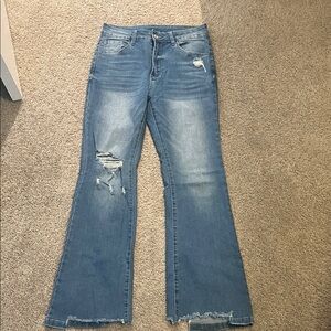 Classic Blue Distressed Flare Jeans
